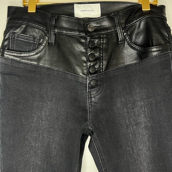 Current/Elliott The Fused High Rise Vegan Leather Contrast Stiletto Jean - Picture 7 of 10